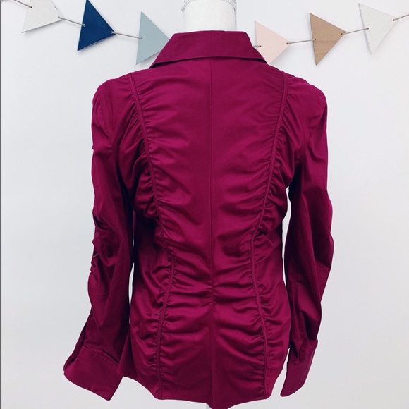 Chic Button Down Shirt w/Allover Ruching in Garnet - Picture 6 of 8